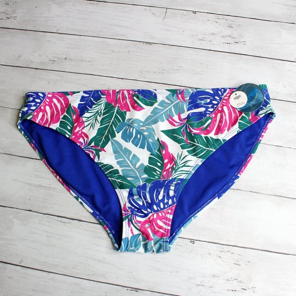 Decree Women's Bikini Swim Bottoms Plus Size 0X 14W Blue Pink Floral - Picture 1 of 6